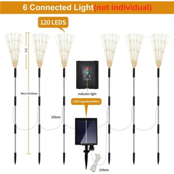 6 Pack Solar Garden Lights Outdoor, Firework Lights 8 Modes with Remote - Picture 5 of 7